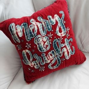 NWOT Martha Stewart Christmas Red Plaid Pillow, Christmas Home Decor, Sequin